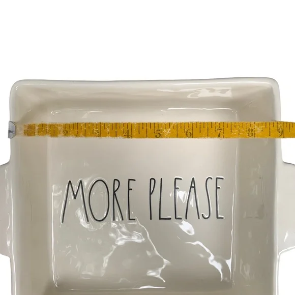 Rae Dunn MORE PLEASE Casserole Baking Dish White Black Large Letters Dimples NWT - Picture 10 of 12